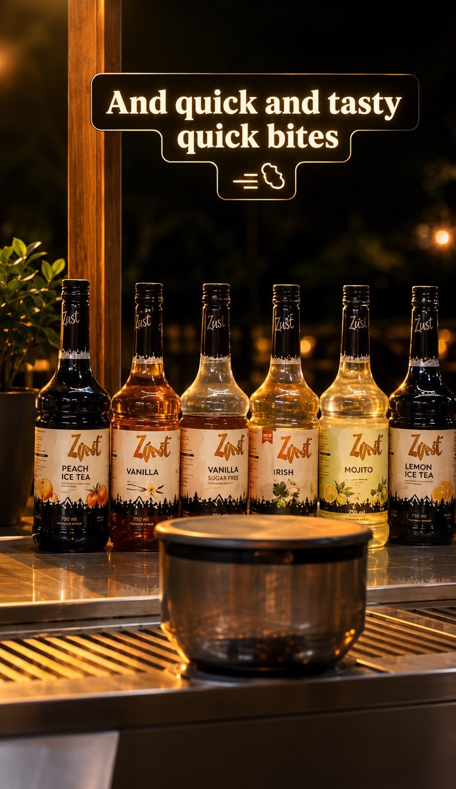 Flavoured drink syrups at the bar